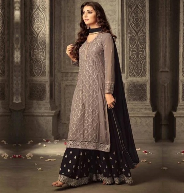 Semi Stitched Georgette Kurta & black Sharara Fabric Embroidered-1