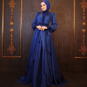 Sparkling Evening Dress with Hijab blue Color
