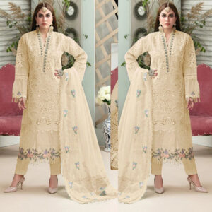 Unstitched Party Wear Ladies Designer Pakistani Beige Suits
