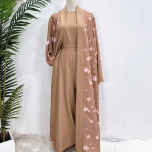 Dubai Cardigan Dress Open Abaya with Jumpsuit khaki cardigan color