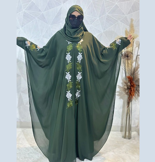 Indonesian Heavy Diamond Chiffon Green Abaya Burqa