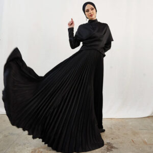 Luxurious Quality Satin Pearl Black Dress with Hijab
