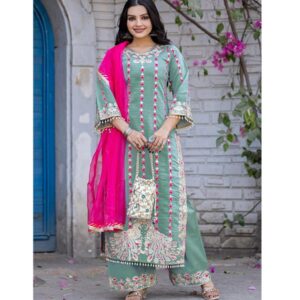 Green Navy Blue Women Suit Sets Palazzo Kurtas Set