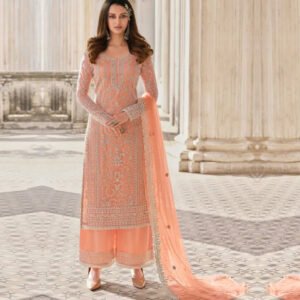 Embroidered Net Pakistani Suit in Peach