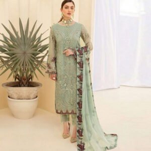 Faux georgette Embroidered Pista Pakistani Suit with Dupatta