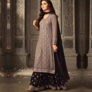 Semi Stitched Georgette Kurta & black Sharara Fabric Embroidered-1