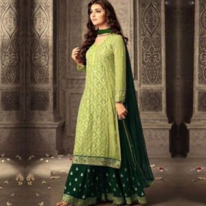 Semi Stitched Georgette Parrot and Dark Green Kurta & Sharara Set