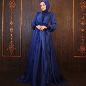 Sparkling Evening Dress with Hijab blue Color