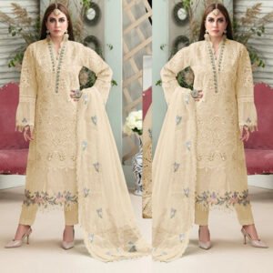 Unstitched Party Wear Ladies Designer Pakistani Beige Suits