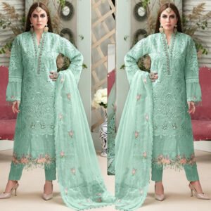 Unstitched Party Wear Ladies Designer Pakistani Green Suits-front