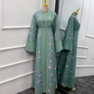 Dubai Cardigan Dress Open Abaya with Jumpsuit green Cardigan Color