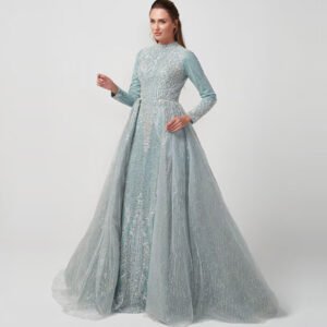 Exclusive Blue Embroidered Tail Wedding Dress