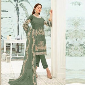 Georgette With Heavy Embroidery Work Pakistani Suit Green Color