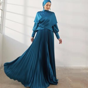 Long Sleeve Satin A-Line Gown in Blue Lyst