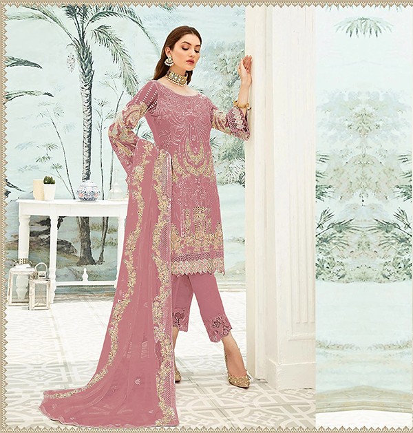 Pakistani Embroidered Designer Georgette Top And Pant with Dupatta