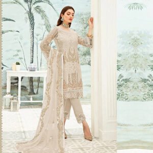 Pakistani Style White Embroidery Work Salwar Kameez