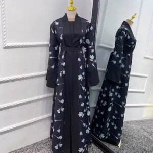 Trench Coat Dress Open Abaya with Jumpsuit Black Cardigan