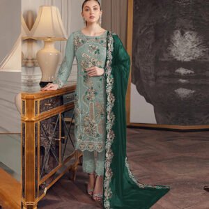 Pakistani Georgette Embroidery Work Green Color Salwar Kameez