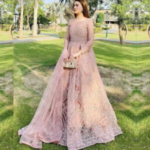 luxurious fabric Pink Color Wedding Maxi Dress