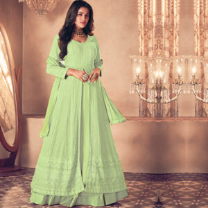 Trending Pista Green Color Designer Long Gown For Best Looks