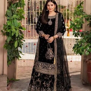 Islamic fashion Velvet Top Embroidered Sharara Set