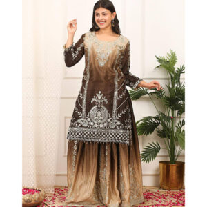 Royal Shade Embellish Top Plazzo Set Coffee Brown