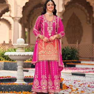 Husnara Premium Chinon Suit Set Pink Colour
