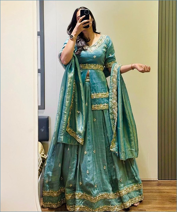 Islamic Wedding Wear Chinon Silk Lehenga Choli Set with Sequence Work