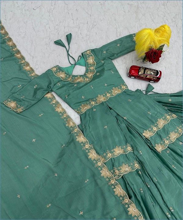 Wedding Wear Chinon Silk Lehenga Choli Set with Sequence Work - Image 4