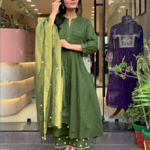 Green Velly Pure Cotton Handwork Suit Set