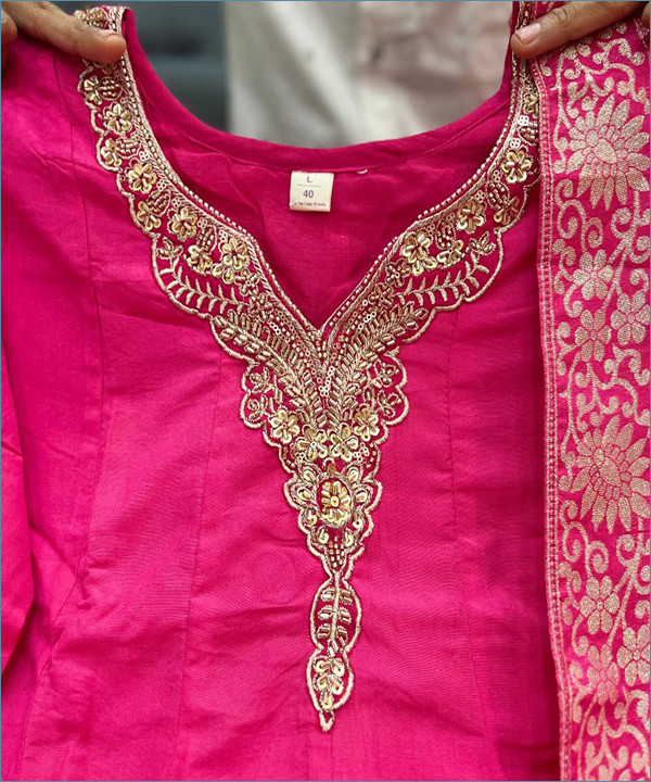 Noor-E-Banarasi Chanderi Anarkali Gown Set - Image 7