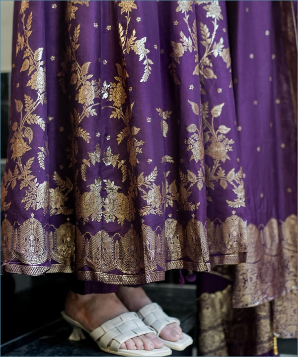 Noor-e-Banarasi Chanderi Anarkali Set Purple Colour - Image 3