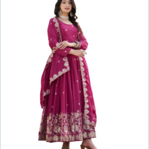 Noor-e-Festive Embroidered Gown Set Red Colour