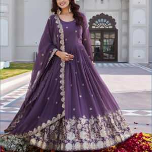 Noor-e-Festive Embroidered Gown Set purple Colour