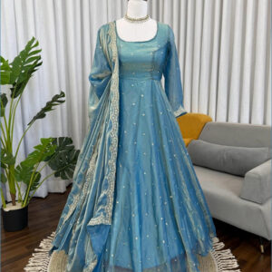 Premium Fendy Silk Anarkali Gown with Plazo & Dupatta Set-if