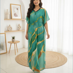 islamic fashion Printed Kaftan Dress green color